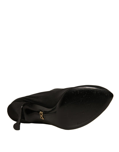 Dolce &amp; Gabbana – Schwarze Stiefel mit Absatz im Sockenstil aus Seidennetz