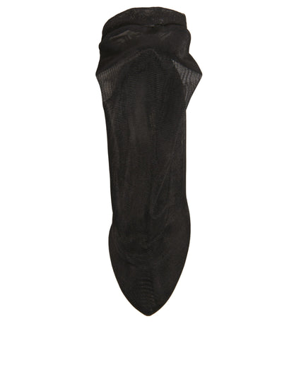 Dolce &amp; Gabbana – Schwarze Stiefel mit Absatz im Sockenstil aus Seidennetz