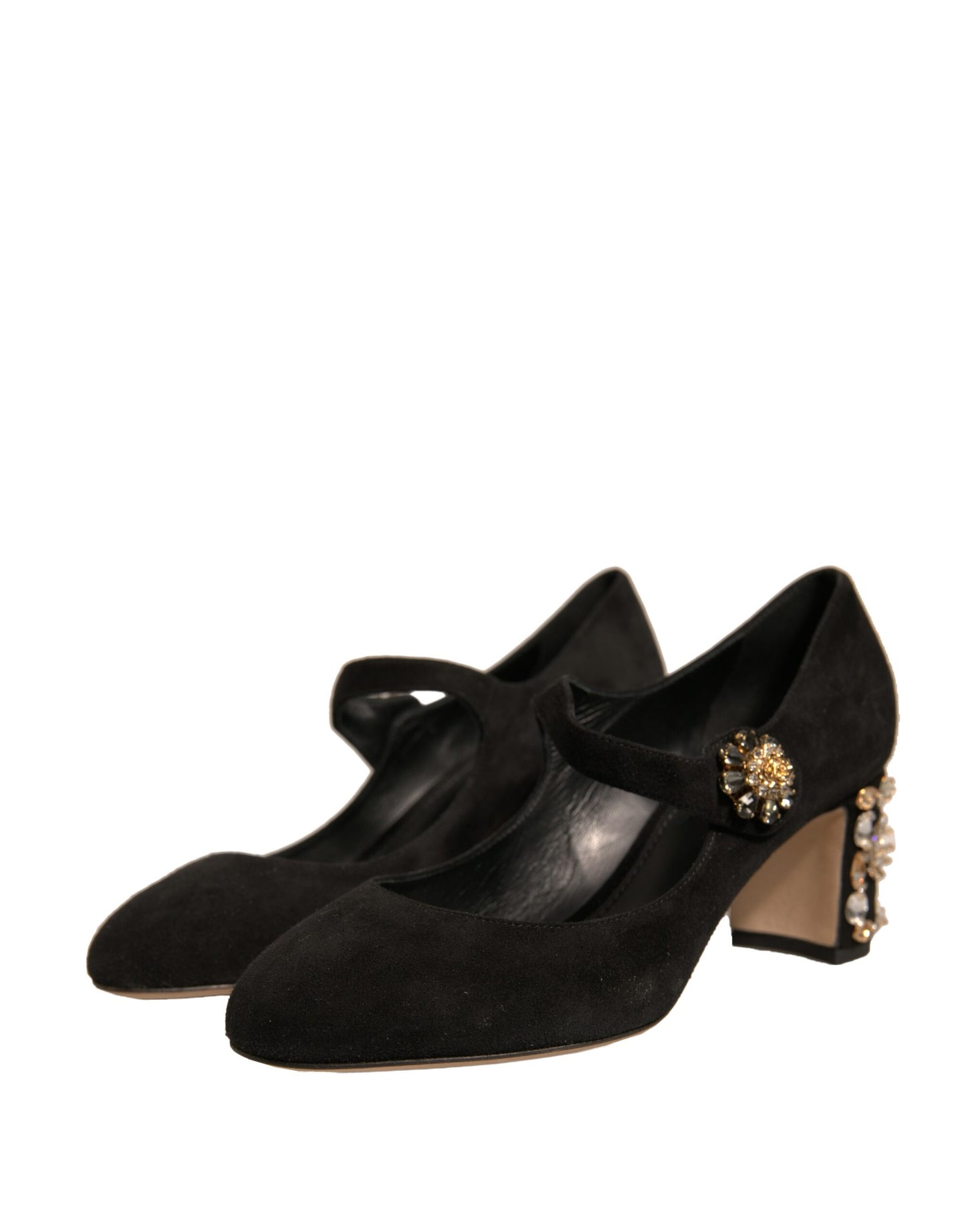 Dolce &amp; Gabbana – Mary-Jane-Pumps aus schwarzem Wildleder mit Schmucksteinen