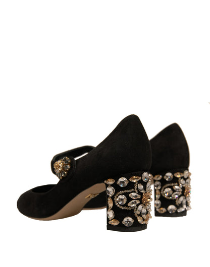 Dolce &amp; Gabbana – Mary-Jane-Pumps aus schwarzem Wildleder mit Schmucksteinen