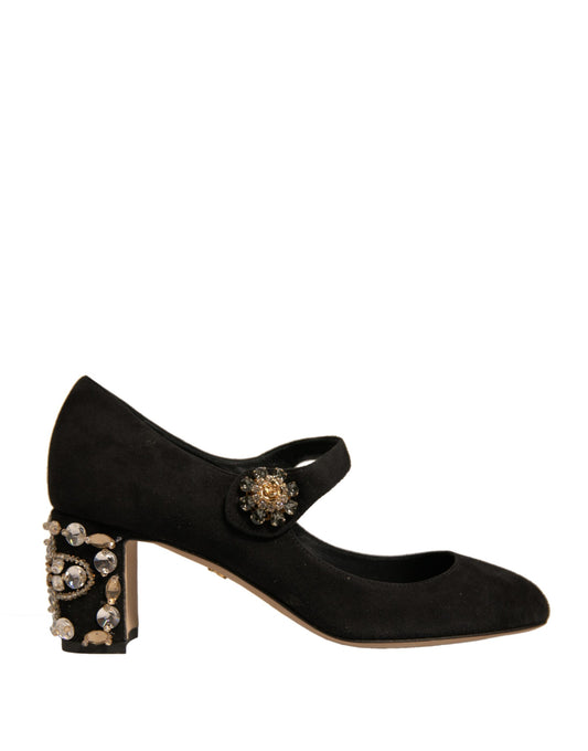 Dolce &amp; Gabbana – Mary-Jane-Pumps aus schwarzem Wildleder mit Schmucksteinen