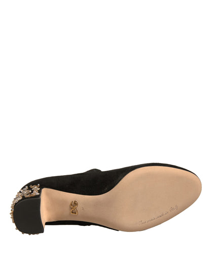 Dolce &amp; Gabbana – Mary-Jane-Pumps aus schwarzem Wildleder mit Schmucksteinen