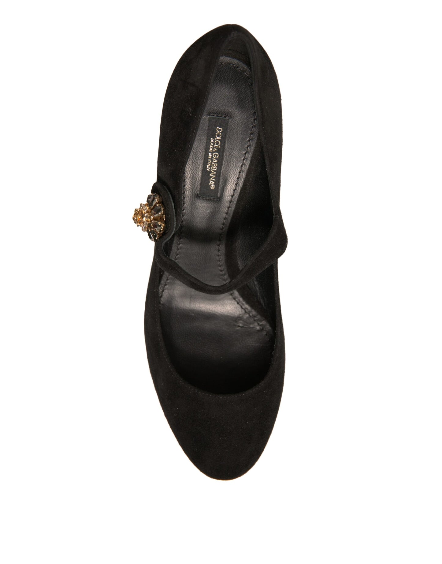Dolce &amp; Gabbana – Mary-Jane-Pumps aus schwarzem Wildleder mit Schmucksteinen