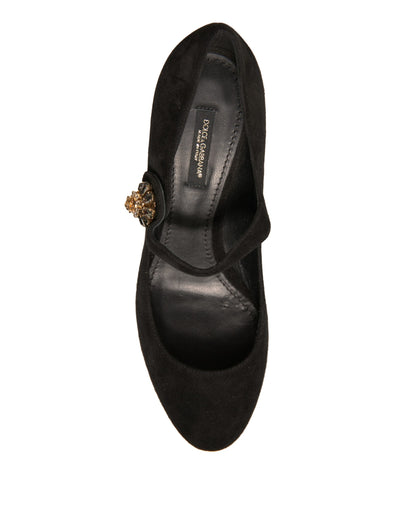 Dolce &amp; Gabbana – Mary-Jane-Pumps aus schwarzem Wildleder mit Schmucksteinen