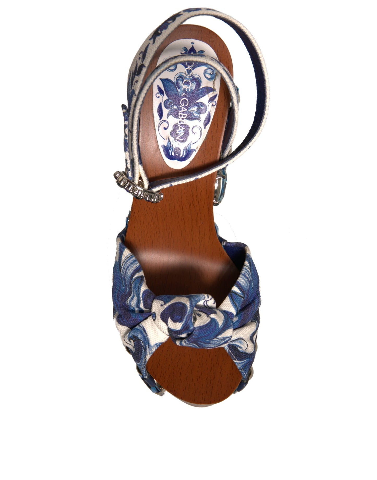 صندل دولتشي آند غابانا متعدد الألوان مزين بالماجوليكا بكعب إسفيني