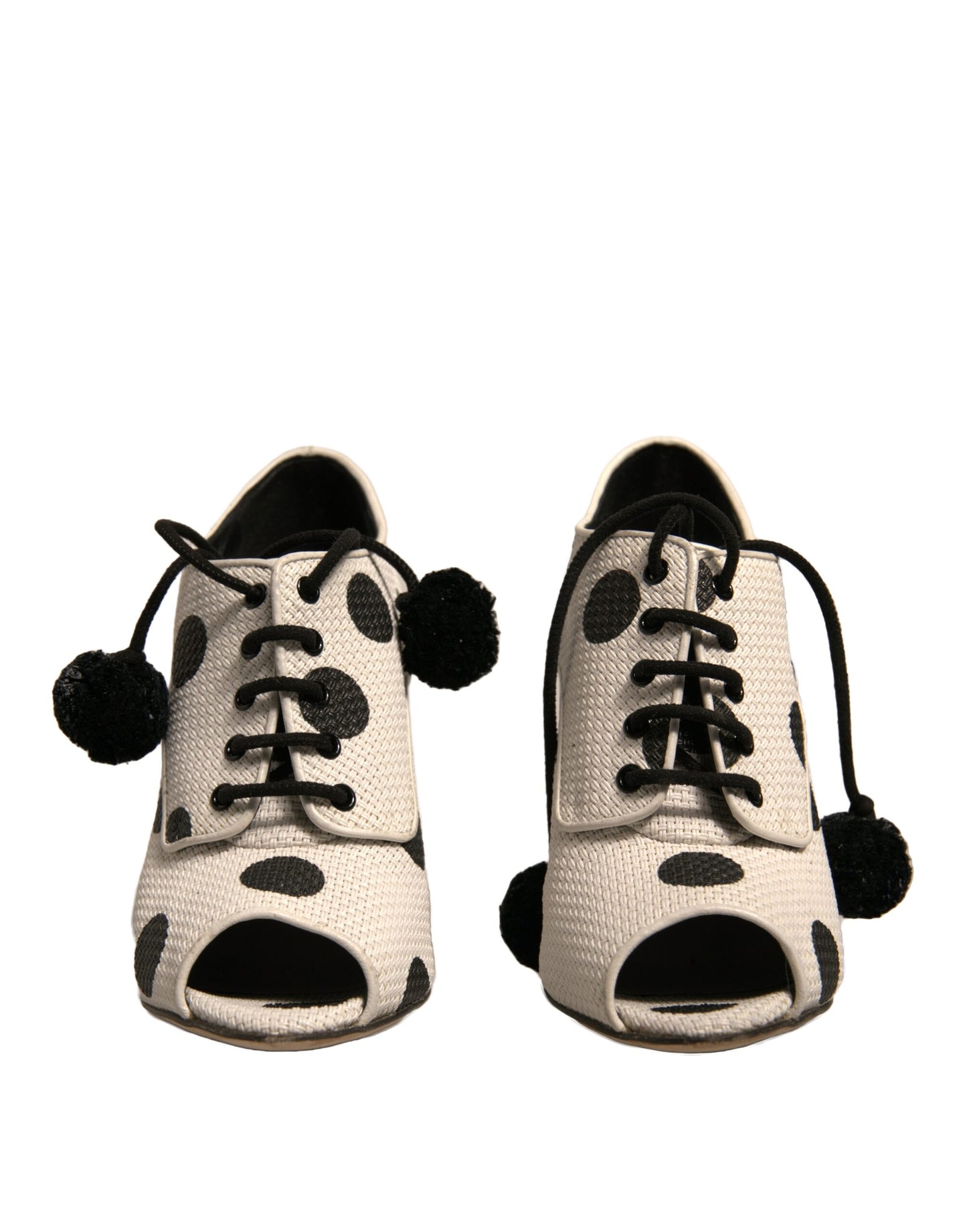 Dolce &amp; Gabbana – Weiße, schwarze Peep-Toe-Stiefeletten mit Punkten