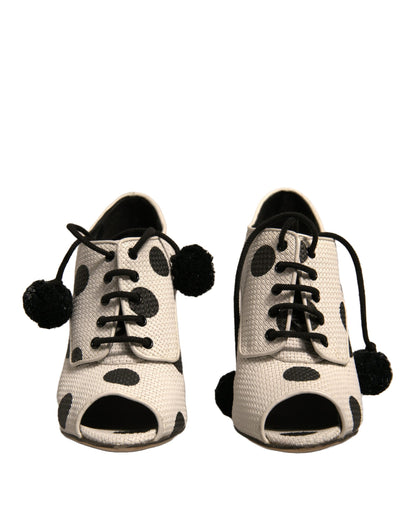 Dolce &amp; Gabbana – Weiße, schwarze Peep-Toe-Stiefeletten mit Punkten
