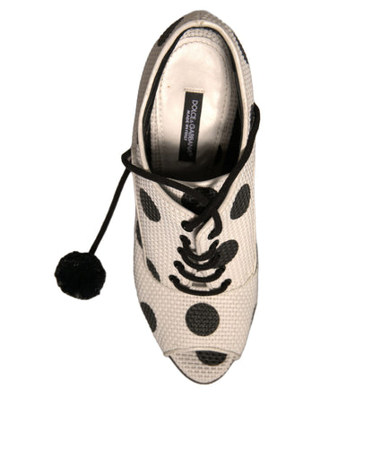 Dolce &amp; Gabbana – Weiße, schwarze Peep-Toe-Stiefeletten mit Punkten