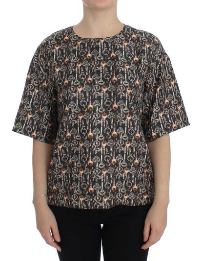 Dolce &amp; Gabbana – Seidenbluse mit grauem Gold-Schlüsseldruck