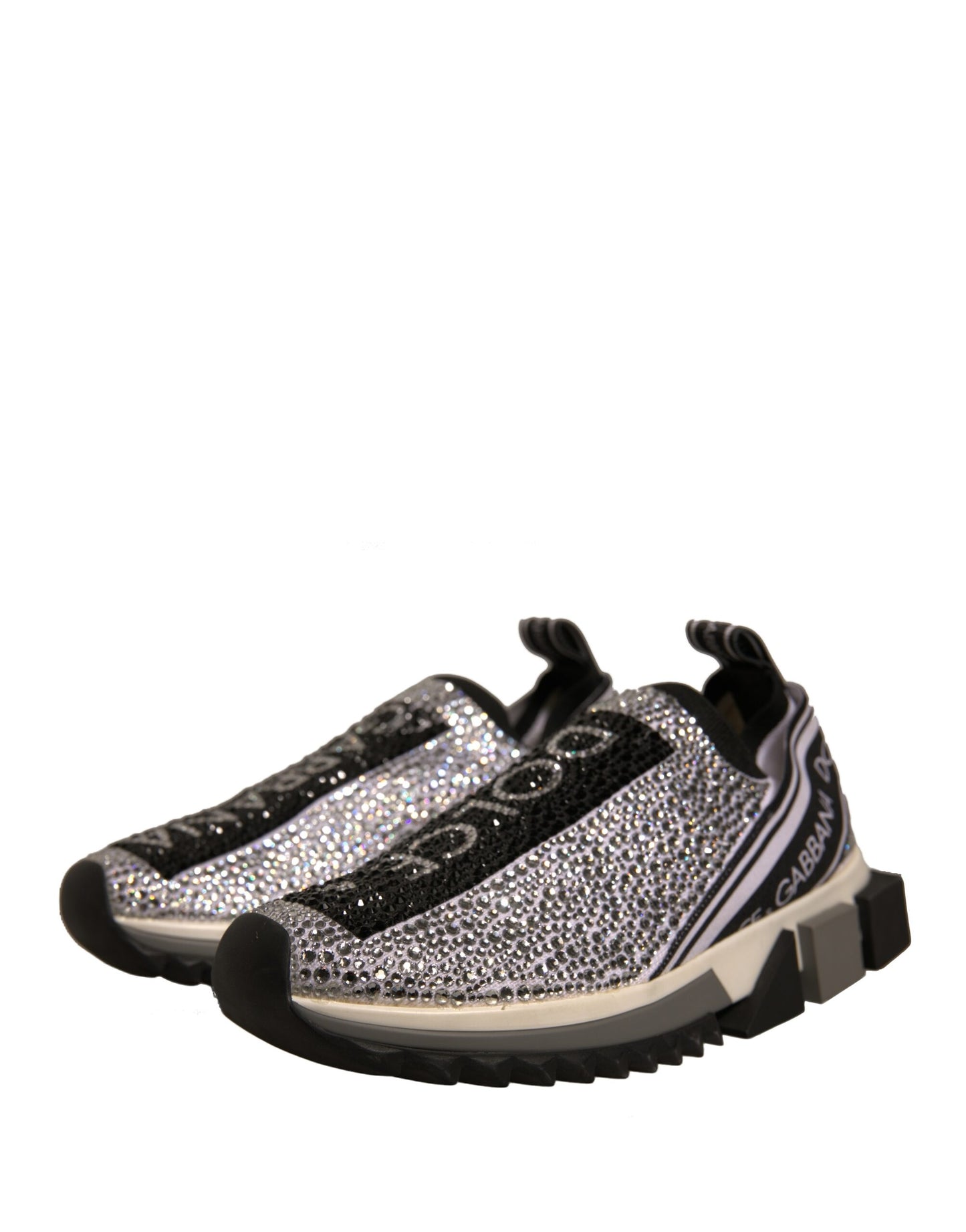 Dolce &amp; Gabbana Silber Strass Sorrento Sneakers Schuhe