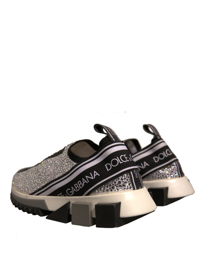 Dolce &amp; Gabbana Silber Strass Sorrento Sneakers Schuhe
