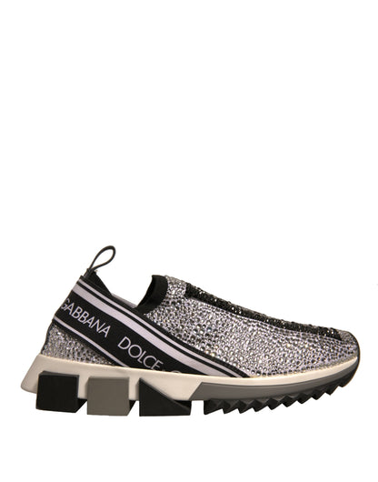 Dolce &amp; Gabbana Silber Strass Sorrento Sneakers Schuhe