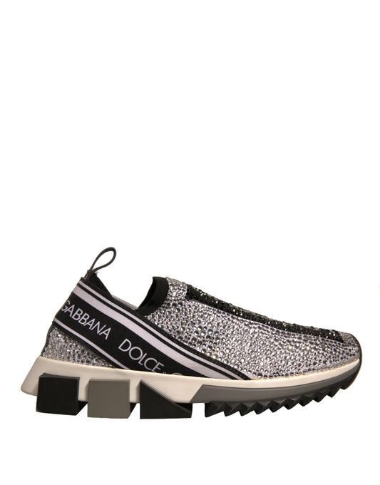 Dolce &amp; Gabbana Silber Strass Sorrento Sneakers Schuhe