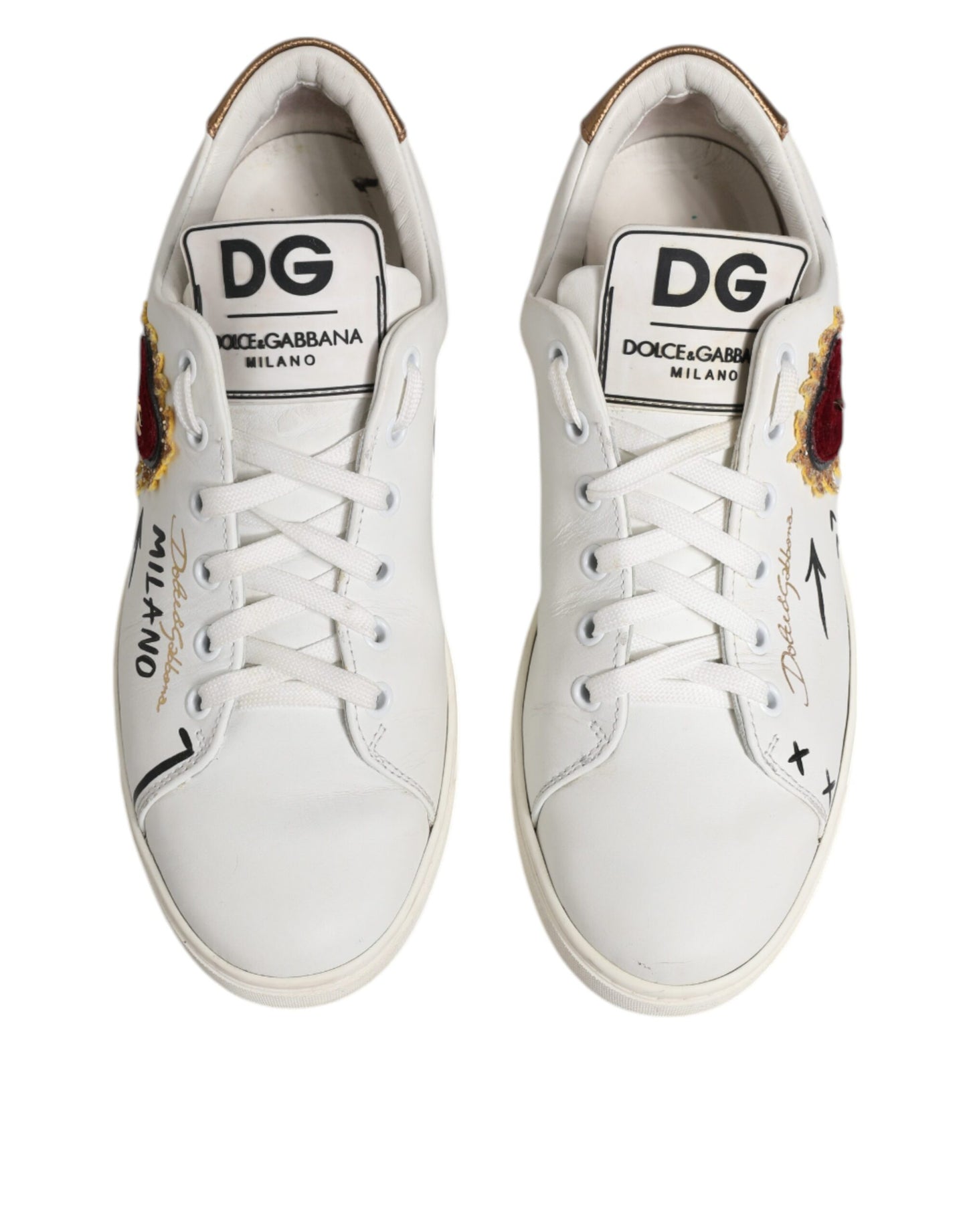 Dolce &amp; Gabbana – Weiße Sneakers aus Leder mit Herzverzierung