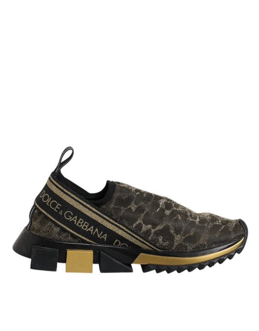Dolce &amp; Gabbana Gold Glitter Leopard Sorrento Sneakers Schuhe