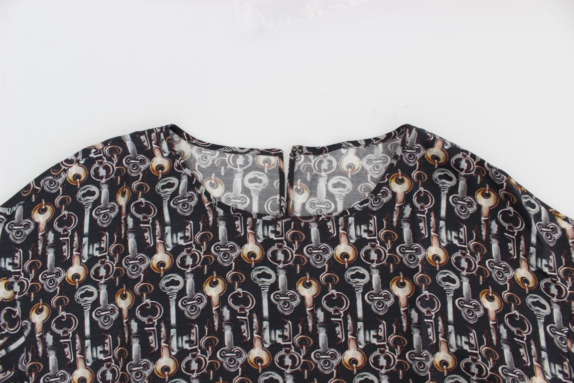 Dolce &amp; Gabbana – Seidenbluse mit grauem Gold-Schlüsseldruck