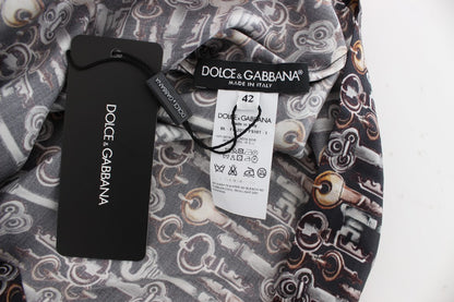 Dolce &amp; Gabbana – Seidenbluse mit grauem Gold-Schlüsseldruck