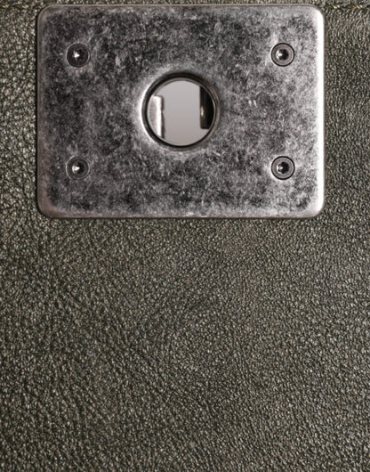 Chanel Dunkelgrüne Leder-Umhängetasche Graue Metall-Handtasche