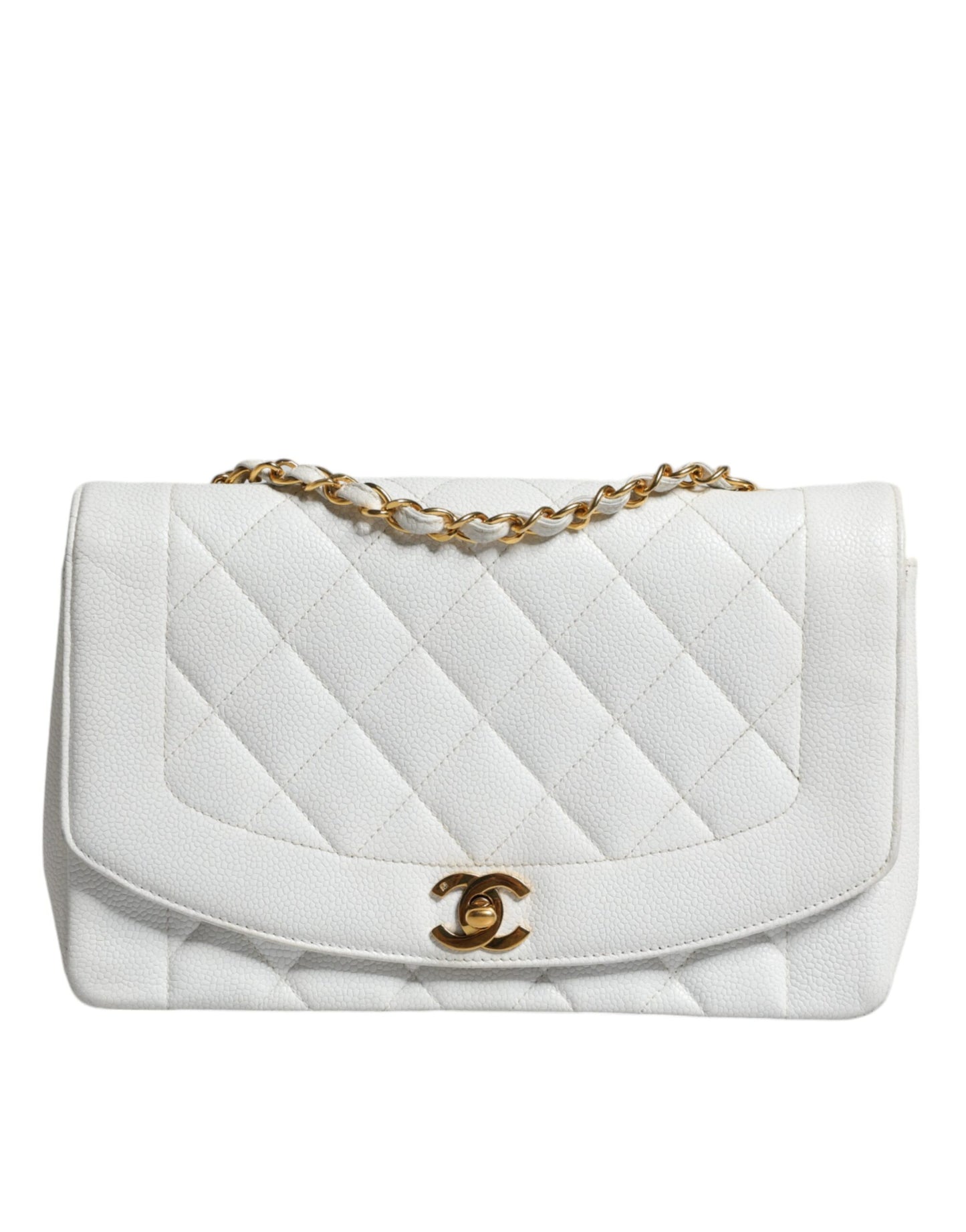 Chanel White Medium Classic DIANA Umhängetasche, vergoldete Handtasche