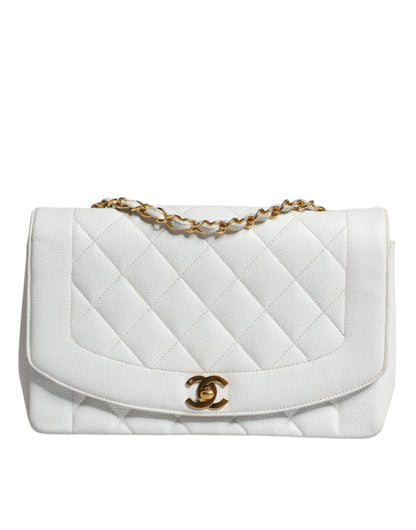 Chanel White Medium Classic DIANA Umhängetasche, vergoldete Handtasche