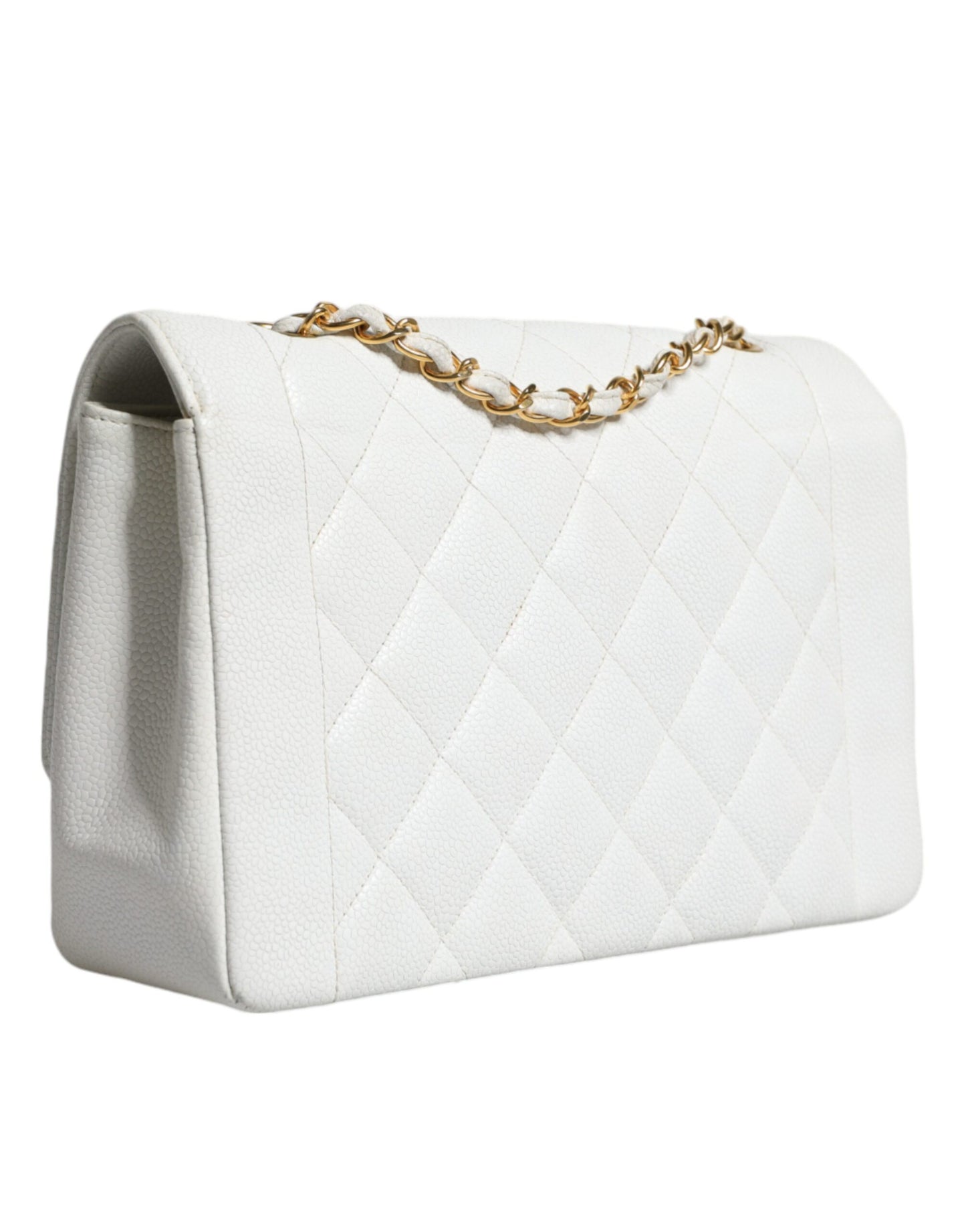 Chanel White Medium Classic DIANA Umhängetasche, vergoldete Handtasche