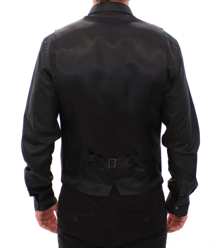 Dolce &amp; Gabbana – Schwarze, gestreifte Wollweste mit Logo