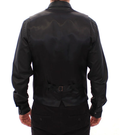 Dolce &amp; Gabbana – Schwarze, gestreifte Wollweste mit Logo