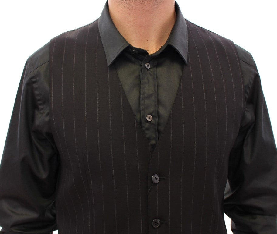 Dolce &amp; Gabbana – Schwarze, gestreifte Wollweste mit Logo