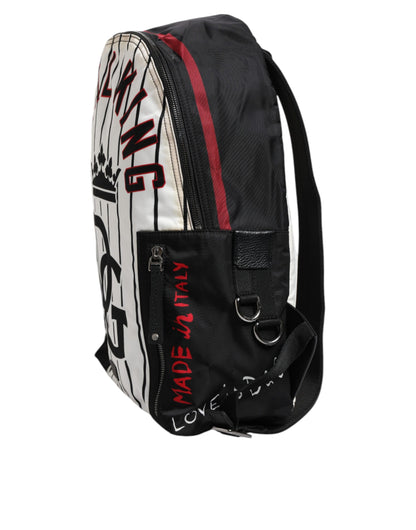 Dolce &amp; Gabbana Schwarz Weiß Vulcano Royal King Print Herren Rucksack Tasche