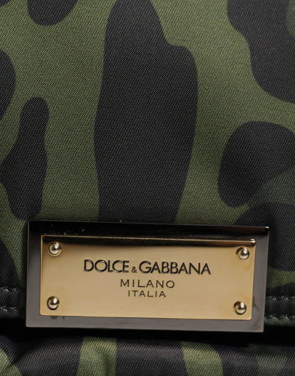 Dolce &amp; Gabbana – Grüne Umhängetasche aus Nylon mit Leopardenmuster