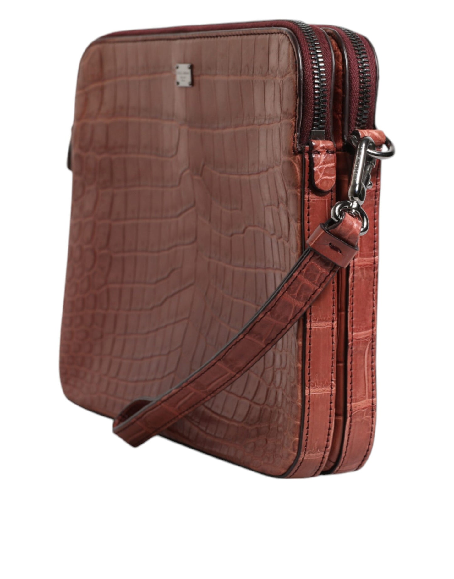 Dolce &amp; Gabbana Bordeaux Krokodil Leder Logo Plakette Herren Aktentasche