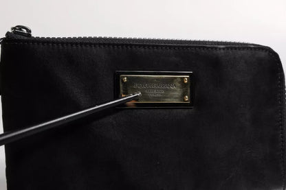 Dolce &amp; Gabbana – Schwarze Clutch aus Nylon mit Schlüsselanhänger und Logo-Plakette
