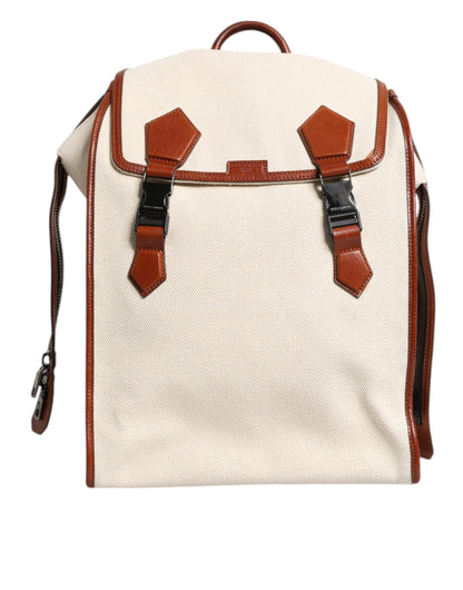 Dolce &amp; Gabbana Beige Braun Canvas Leder EDGE Reise Herren Rucksack Tasche