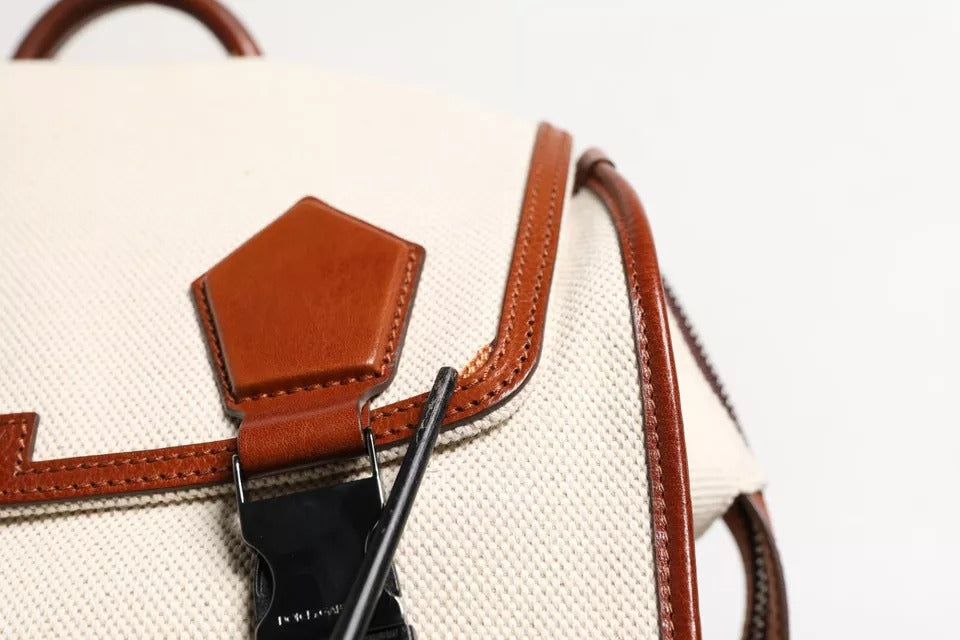 Dolce &amp; Gabbana Beige Braun Canvas Leder EDGE Reise Herren Rucksack Tasche