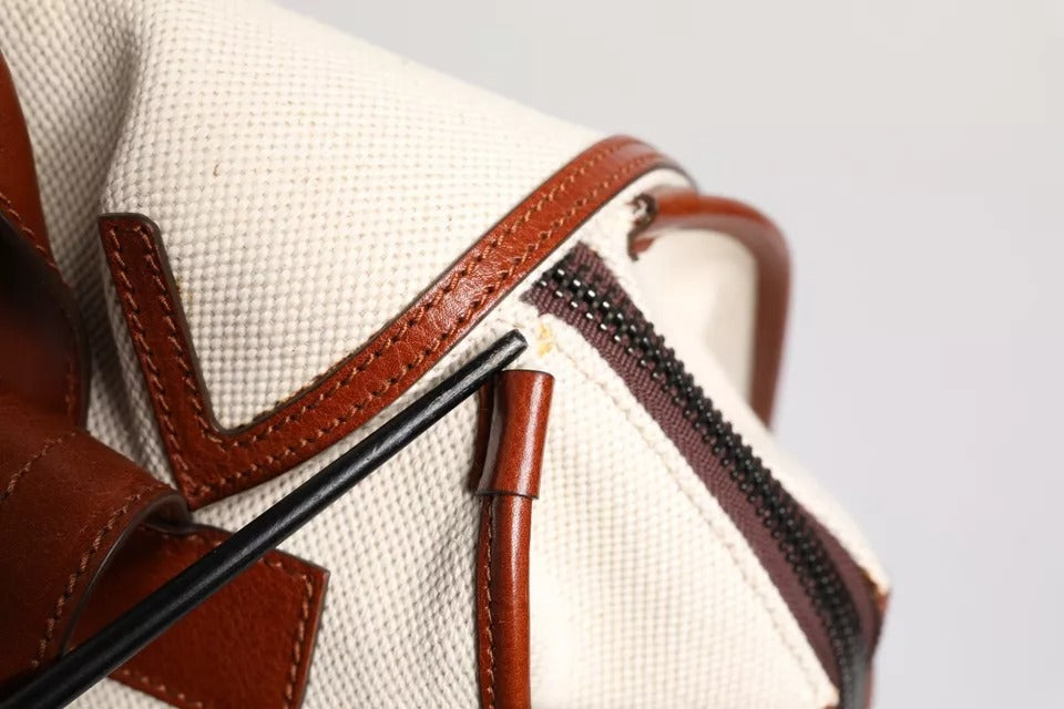 Dolce &amp; Gabbana Beige Braun Canvas Leder EDGE Reise Herren Rucksack Tasche