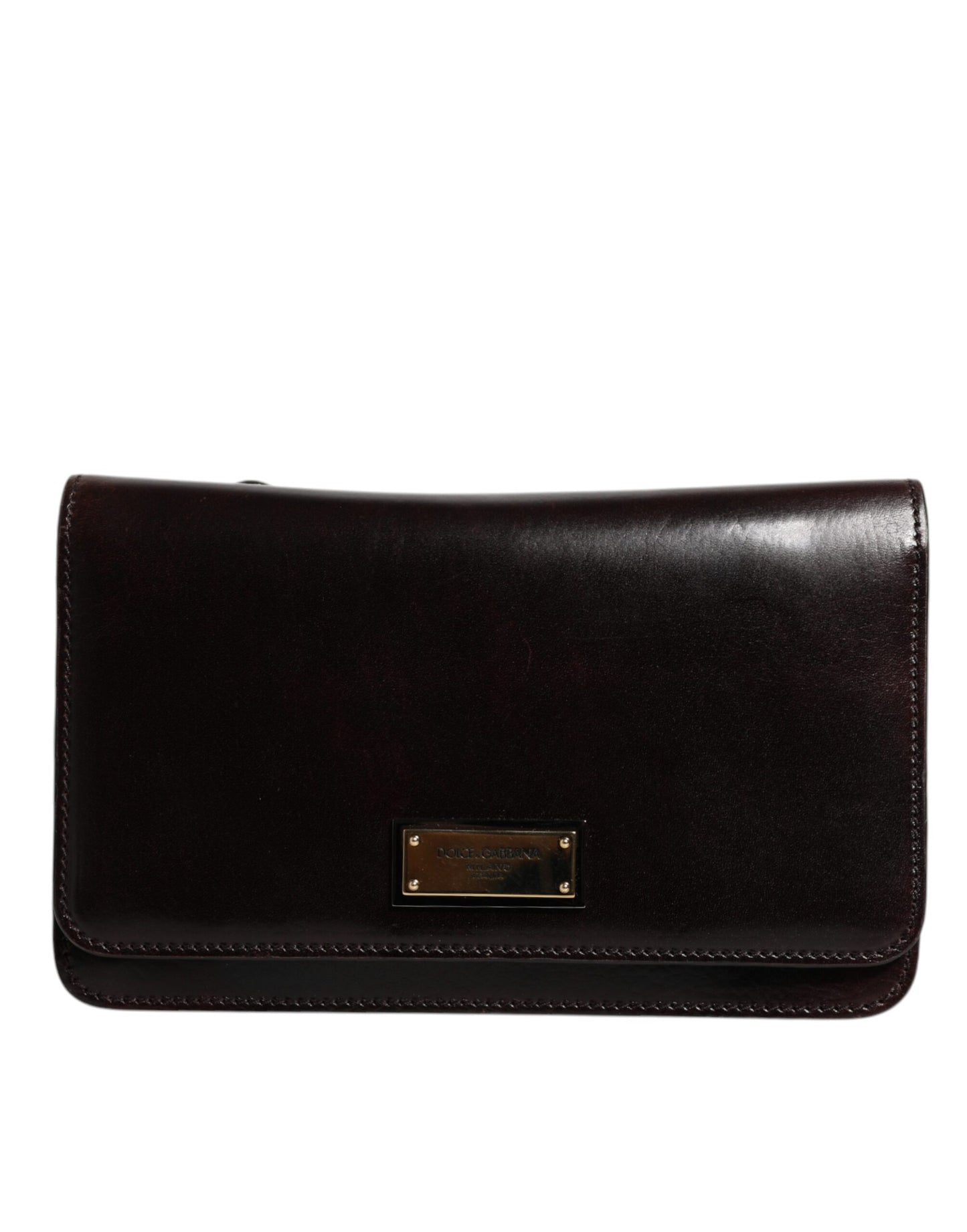 Dolce &amp; Gabbana – Kleine Umhängetasche aus kastanienbraunem Pferdeleder mit Logo-Schild