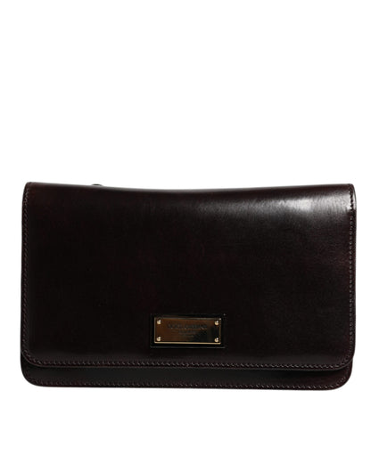 Dolce &amp; Gabbana – Kleine Umhängetasche aus kastanienbraunem Pferdeleder mit Logo-Schild