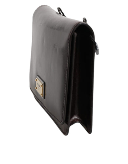 Dolce &amp; Gabbana – Kleine Umhängetasche aus kastanienbraunem Pferdeleder mit Logo-Schild