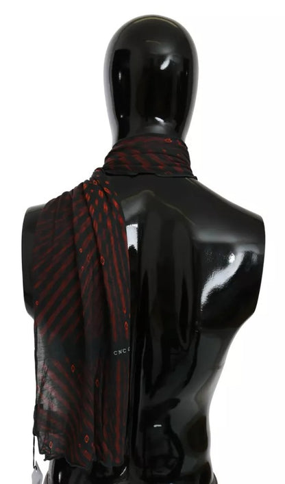 Costume National Schwarz-Roter Viskose-Foulard Markenschal