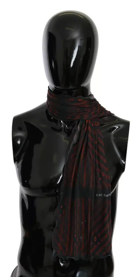 Costume National Schwarz-Roter Viskose-Foulard Markenschal