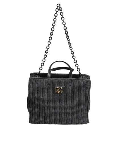 Dolce &amp; Gabbana – Große Shopper-Tasche mit DG-Logo in Schwarz mit Häkelmuster