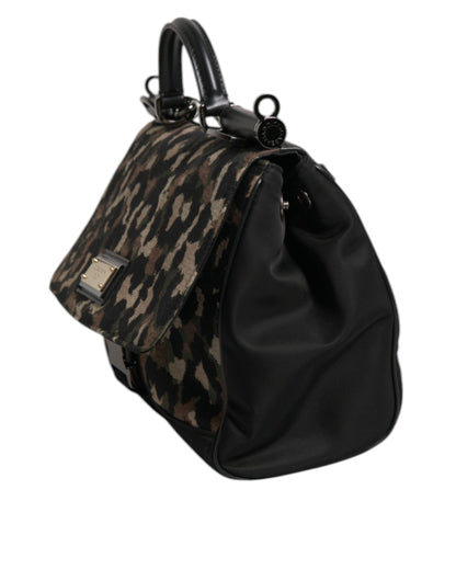 Dolce &amp; Gabbana – Sicily – Tragetasche aus lackiertem Nylon mit Leopardenmuster in Braun