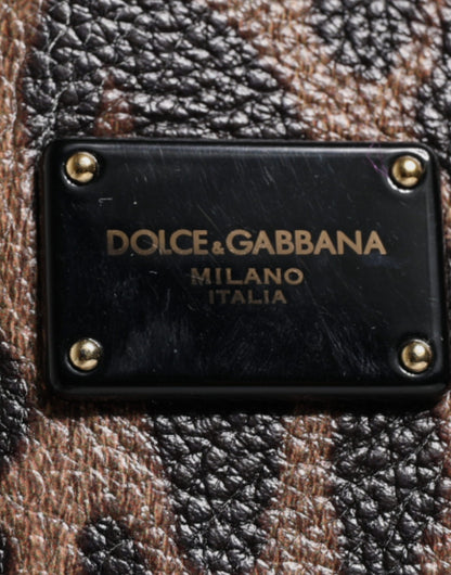 Dolce &amp; Gabbana – Schultertasche aus Kalbsleder mit Leopardenmuster in Braun und Schwarz