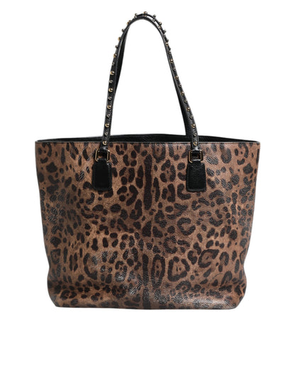 Dolce &amp; Gabbana – Schultertasche aus Kalbsleder mit Leopardenmuster in Braun und Schwarz