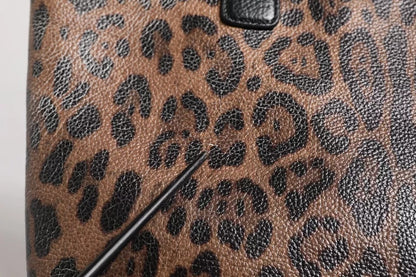Dolce &amp; Gabbana – Schultertasche aus Kalbsleder mit Leopardenmuster in Braun und Schwarz