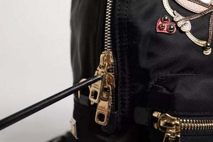Dolce &amp; Gabbana – Rucksacktasche „VULCANO“ aus schwarzem Nylon mit Verzierung #DGFAMILY