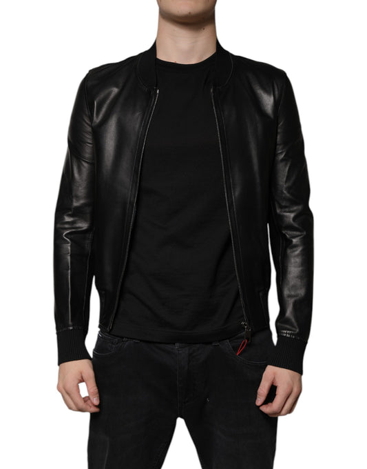 Dolce &amp; Gabbana – Schwarze Biker-Blousonjacke aus Lammleder mit durchgehendem Reißverschluss