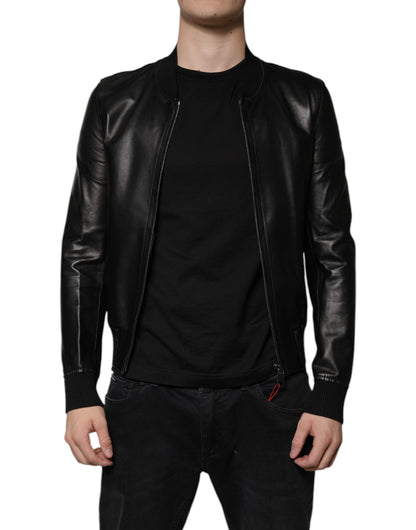 Dolce &amp; Gabbana – Schwarze Biker-Blousonjacke aus Lammleder mit durchgehendem Reißverschluss