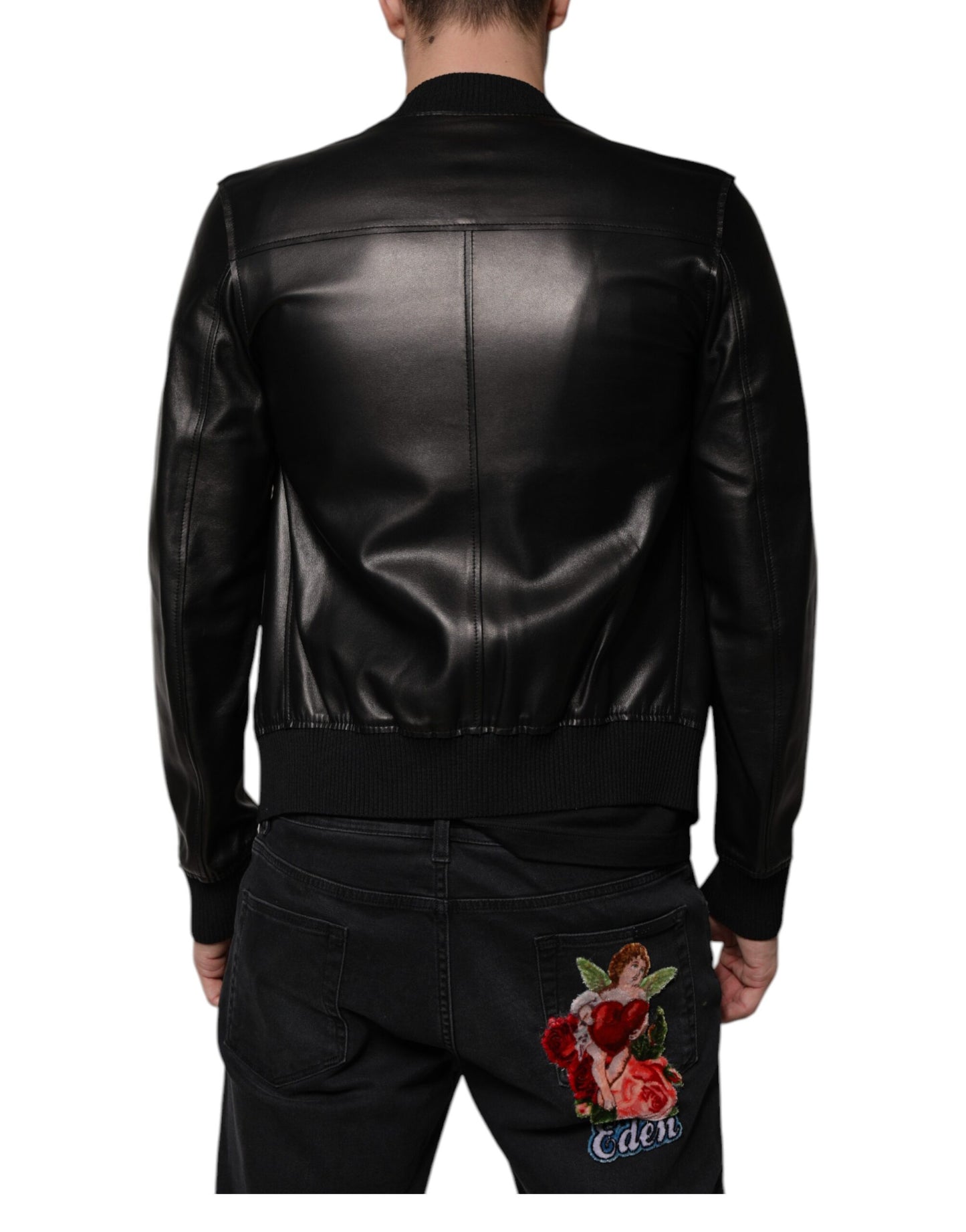 Dolce &amp; Gabbana – Schwarze Biker-Blousonjacke aus Lammleder mit durchgehendem Reißverschluss