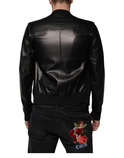 Dolce &amp; Gabbana – Schwarze Biker-Blousonjacke aus Lammleder mit durchgehendem Reißverschluss